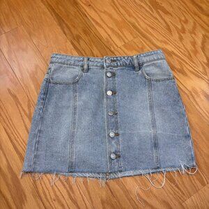 PACSUN Distressed Botton Hem Button-Up Denim Mini Skirt Womens Size 27